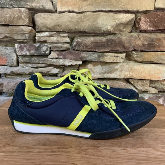 POLO Jacory Ralph Lauren Men's Sneakers Navy Blue Suede Yellow - Picture 10 of 15